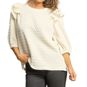 Umgee White Textured Ruffle Sleeve Blouse - Size M